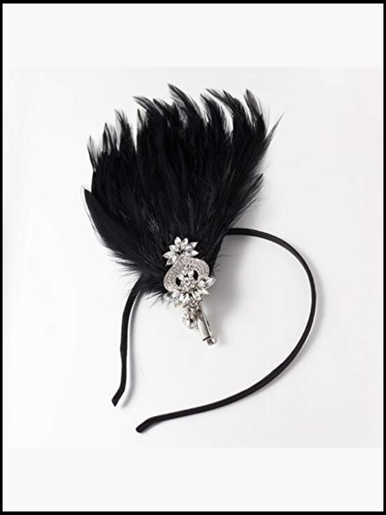 Ostrich Feather Hair Clip Headband Rhinestone Vintage Gatsby Accessory main image 4